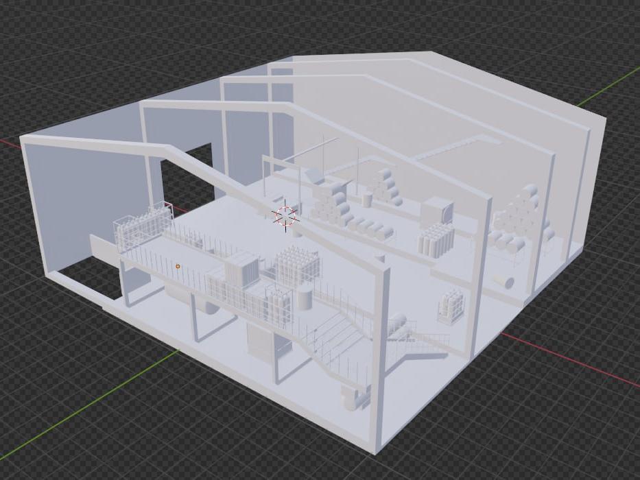3D model of an industrial site, shown as a cutaway